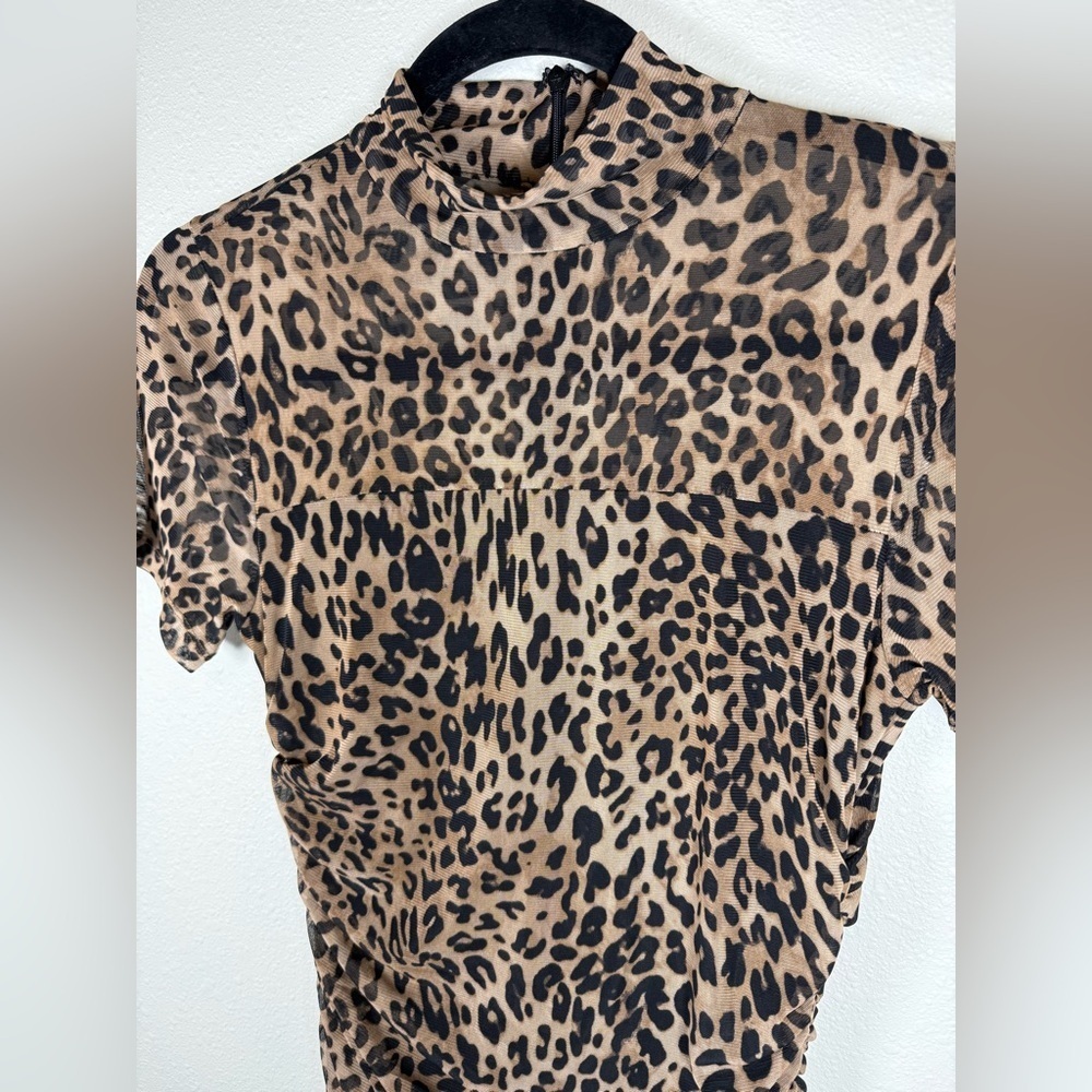 Bar 111 Womens Animal Print Mock-Neck Midi Dress Small Ruched Bodycon Stretch - Picture 5 of 10
